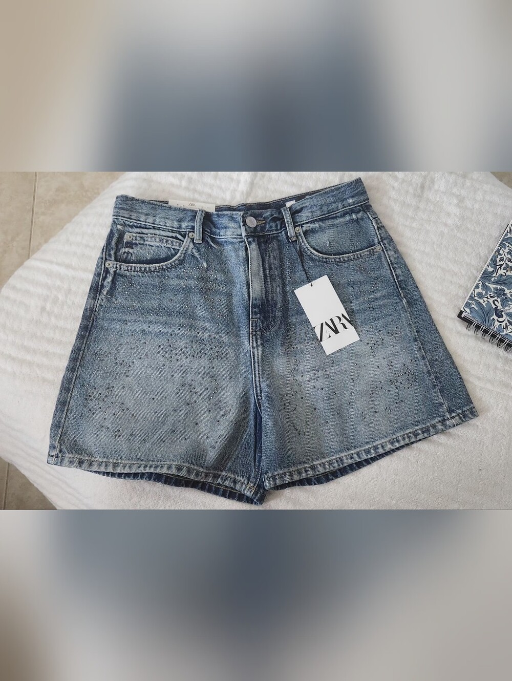 ZARA High-Waist Washed Blue Denim Shorts